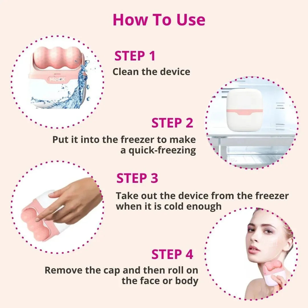 Travel Pink Ice Roller - Skin Care Tools Set